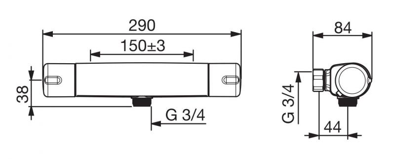 Oras Nova 7471 termostatbatteri - Spejlvendt - Krom