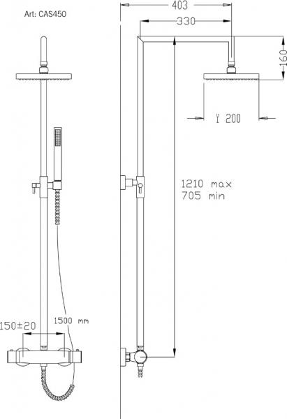Cass&oslash;e komplet brusesystem &Oslash;200 - Krom
