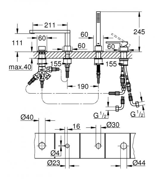 Grohe Plus badekararmatur t/karkant - Krom