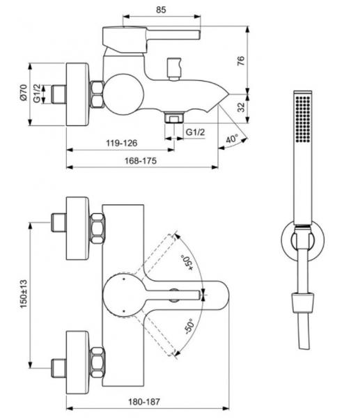 Ideal Standard Ceraline komplet badekararmatur - Mat sort