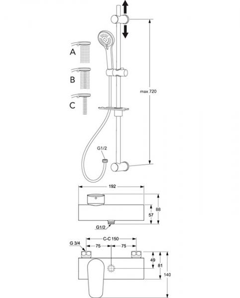 Gustavsberg Atlantic 2.1 komplet brusesystem - Krom