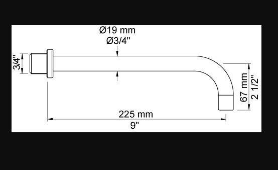 Vola 020P fast tud - 225 mm - Krom