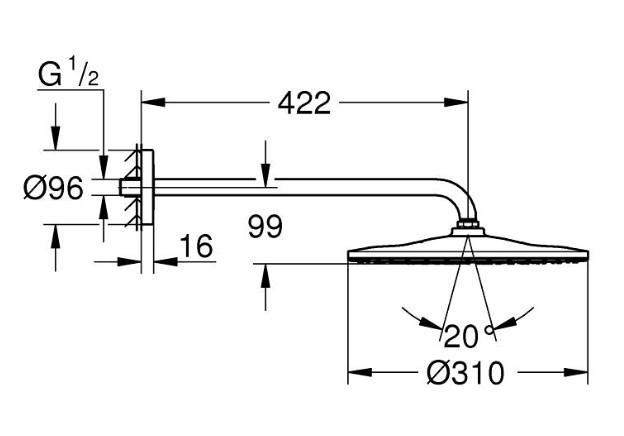 Grohe Rainshower Mono 310 hovedbruser t/væg - Mat sort