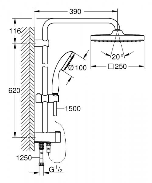 Grohe Vitalio Start System 250 Cube brusesystem m/omskifter - Krom