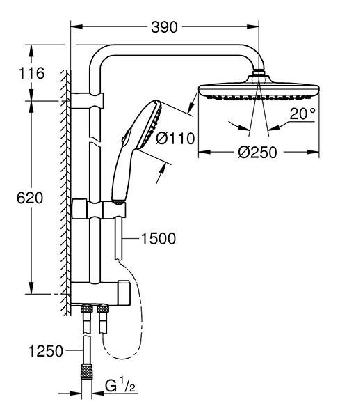 Grohe Vitalio Start 250 Flex brusesæt m/omskifter