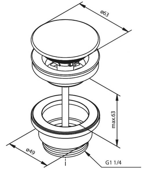 Damixa bundventil, altid åben - Steel