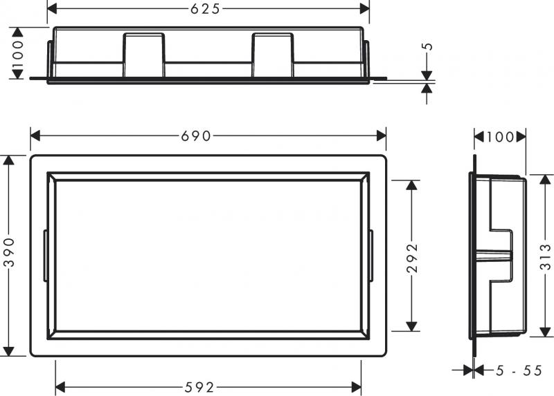 Hansgrohe XtraStoris indbygget hylde 300x600x100 - Mat sort