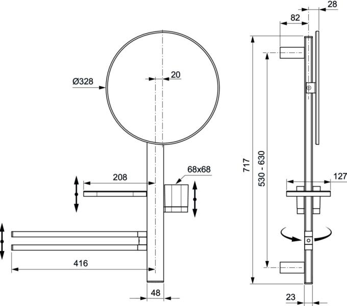 Ideal Standard Alu+ multifunktionelt spejl m/håndklædeholder - Silver