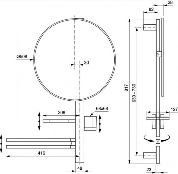 Ideal Standard Alu+ multifunktionelt spejl m/håndklædeholder - Large - Silver