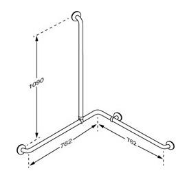 Pressalit PLUS håndgrebshjørne m/lodret greb 762 x 762 x 1090 mm - Hvid