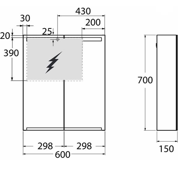 Ifø Option spejlskab LED Middle 60 cm - Spejlglas