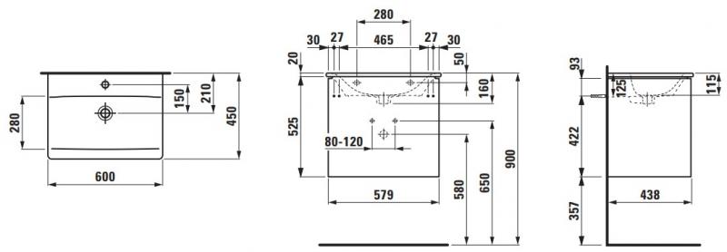 Laufen Palace 60 møbelpakke m/slim vask og 2 skuffer - Mathvid