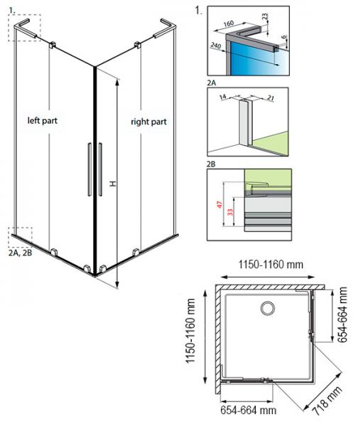 Str&oslash;mberg Faro 42 bruseniche m/skyded&oslash;re 116x116 - Klar glas/krom