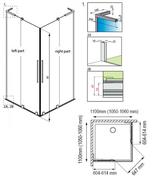 Str&oslash;mberg Faro 42 bruseniche m/skyded&oslash;re 106x106 - Klar glas/mat sort