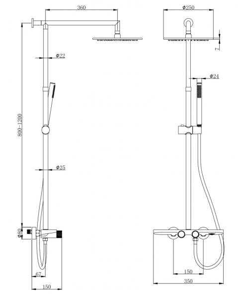 Cassøe Garda 250 komplet brusesystem m/Crystal cut - Børstet messing Cassøe Garda 250 komplet brusesystem m/Crystal cut - Børstet messing