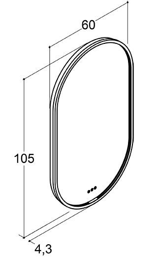 Dansani Moon spejl 105*60 m/lys og lysstyring - Sort