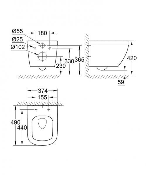 Grohe Euro kompakt toiletpakke inkl. sæde m/soft-close, mellem cisterne og mat sort betjening