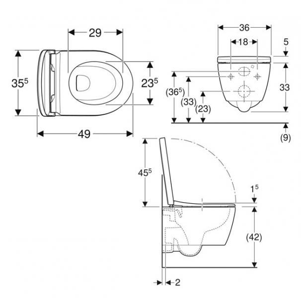 Geberit iCon kompakt væghængt toilet inkl sæde m/SoftClose, cisterne og betjening i hvid
