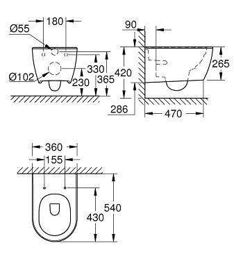 Grohe Essence Rimless toiletpakke inkl. sæde m/soft-close, mellem cisterne og børstet hard graphite betjening