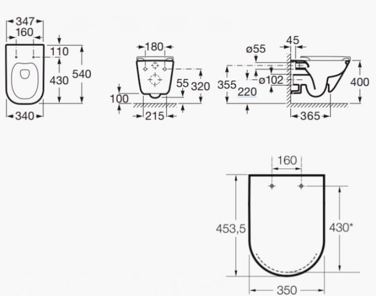 Laufen Roca Gap RIMless toiletpakke inkl. sæde m/soft-close, mellem cisterne og mat sort betjening