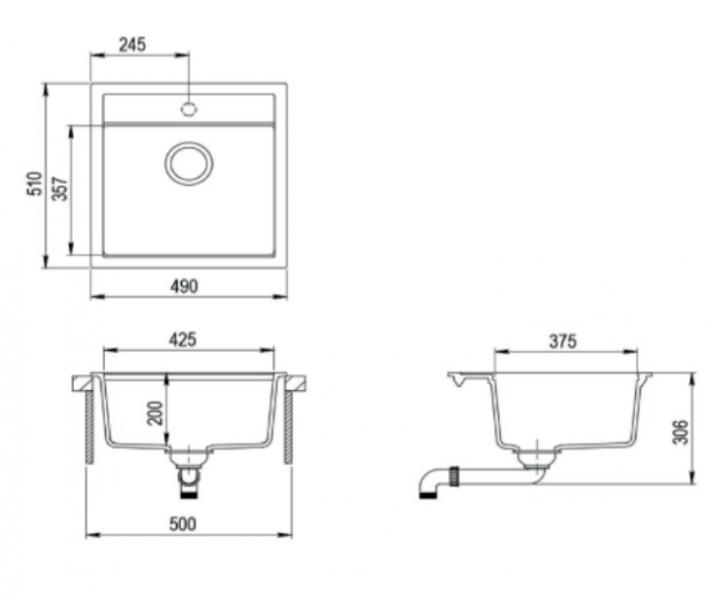 Lavabo Jupiter 50 kompositvask - Antracit-sort/Krom