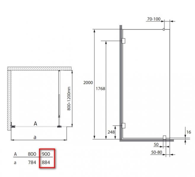 Hafa Infinity brusevæg - Klar glas - Mat sort - 90 cm