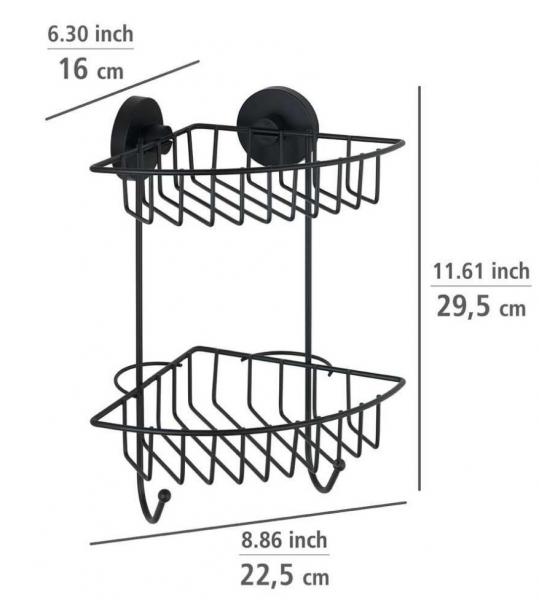 Wenko Bari dobbelt hjørnebrusehylde - Mat sort - Skruefri