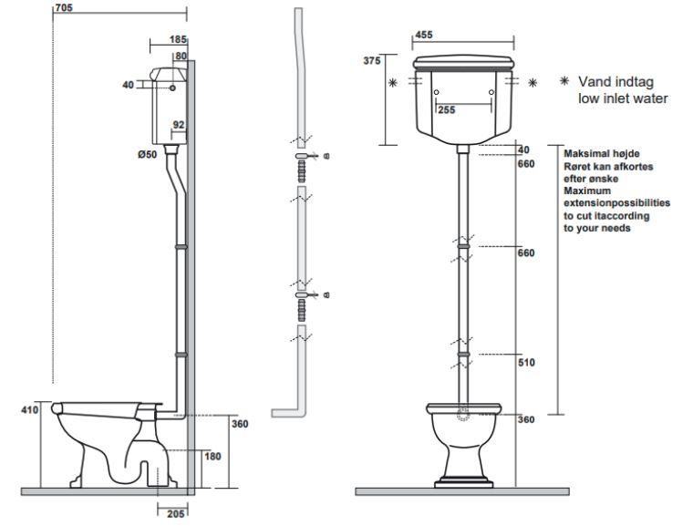 Lavabo Retro HIGH toilet med messing rør og S-lås - Blank hvid