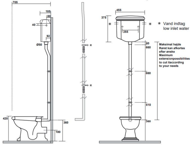 Retro HIGH toilet med messing rør og P-lås - Blank hvid