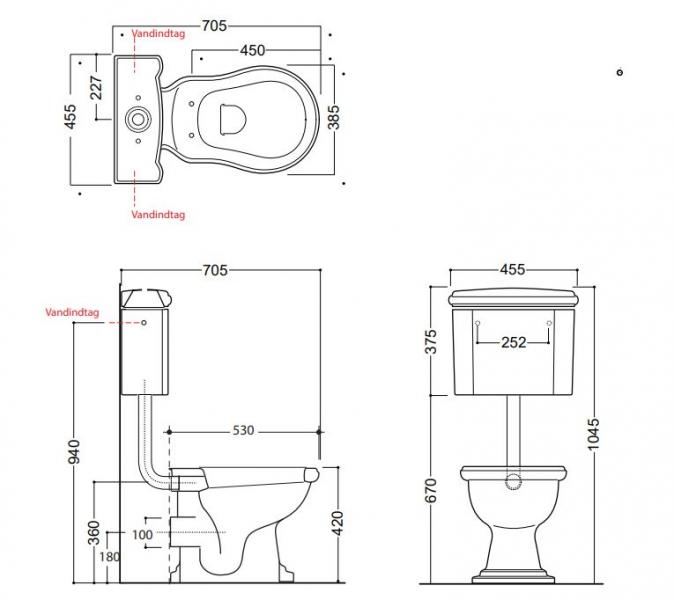 Lavabo Retro Low toilet med messing rør og P-lås - Blank hvid