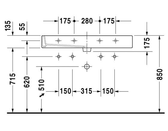 Duravit Vero 100 bowlevask op til væg - 2 hanehuller - Wondergliss