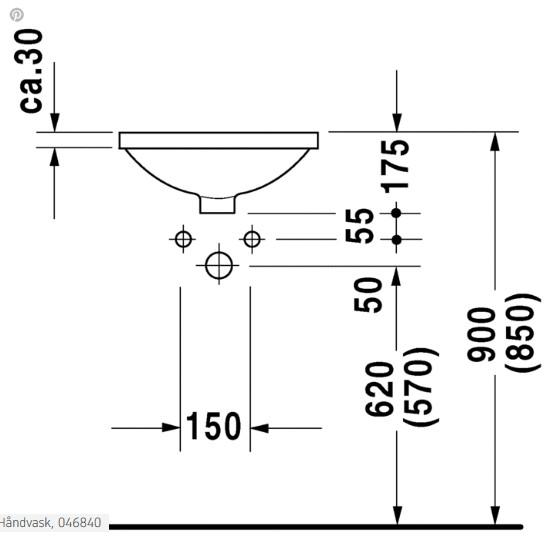 Duravit Architec Ø40 håndvask t/underlimning - Uden hanehul - Med overløb