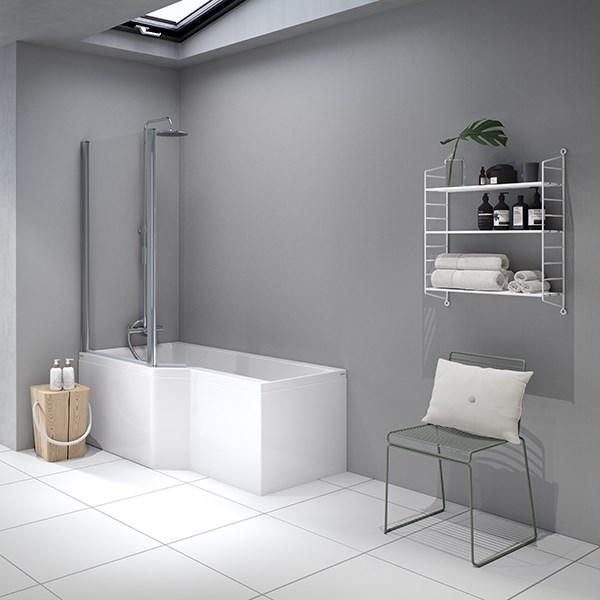 Strømberg Urban Edge badekar t/brus - 157,5 x 70/84,5 - Venstre - 1 ryglæn