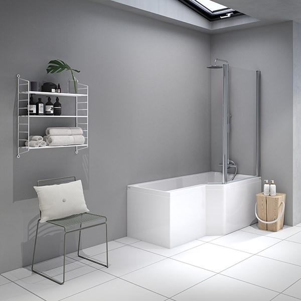 Strømberg Urban Edge badekar t/brus - 157,5 x 70/84,5 - Højre - 1 ryglæn