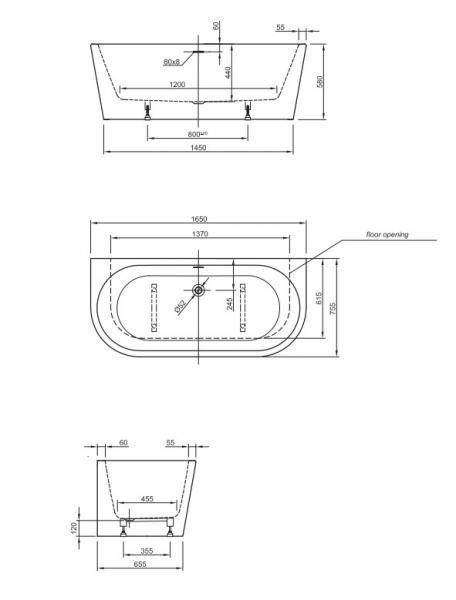 Strømberg Lago Back-To-Wall badekar - 1650 x 750 mm - Hvid