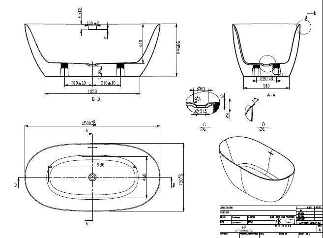 Strømberg Genoa Oval fritstående badekar 1500 x 750 mm