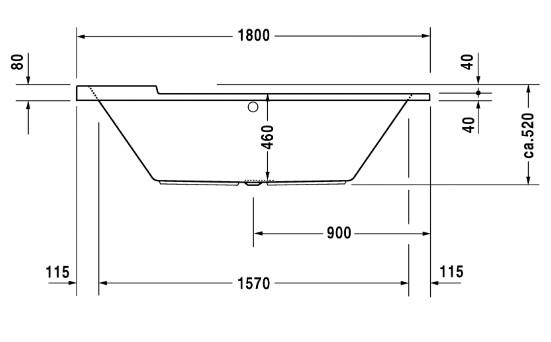 Duravit Starck ovalt badekar t/indbygning - 180 x 80 - 2 ryglæn