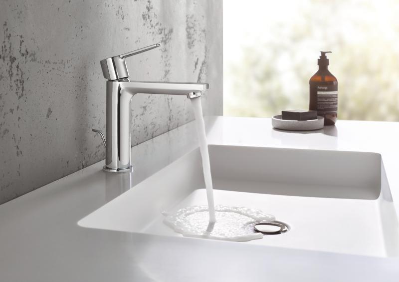 Grohe Lineare New håndvaskarmatur m/push open bundventil - Steel