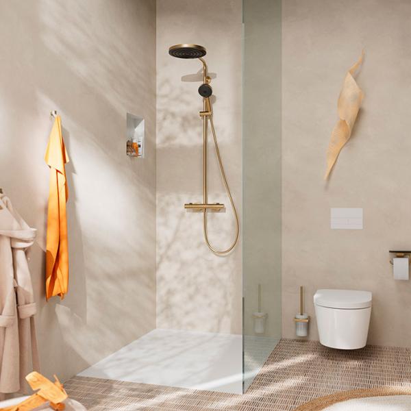 hansgrohe Pulsify S Puro 260 Showerpipe 1jet m/EcoSmart, EcoStat Fine og 3jet håndbruser - Børstet bronze