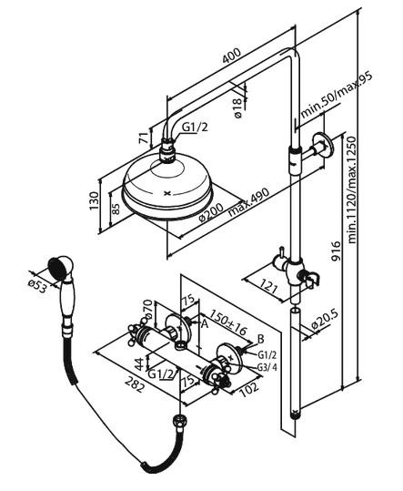 Damixa Tradition komplet brusesystem Ø200 - Poleret messing