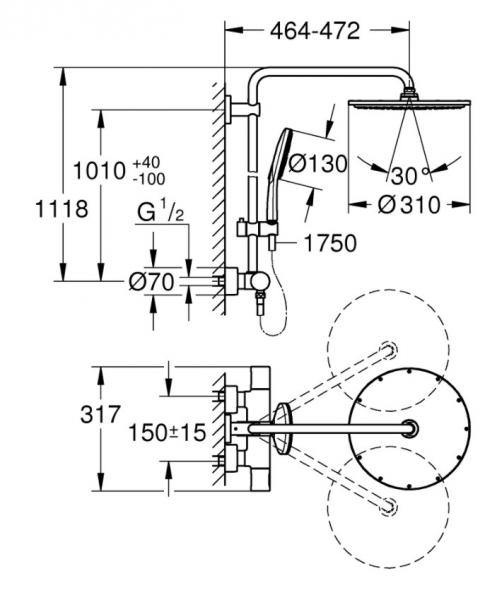 Grohe NEW Rainshower 310 komplet brusesystem - Krom