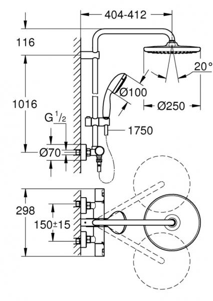 Grohe Vitalio Start System 250 komplet brusesystem - Krom