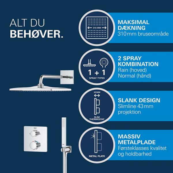 Grohe Quickfix Precision Cube 310 komplet brusesystem til indbygning - Krom