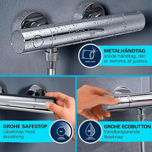 Grohe Precision Get komplet brusesystem m/termostat og håndbruser