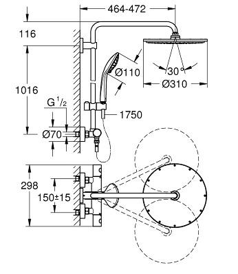 Grohe Euphoria XXL 310 brusesystem  - Poleret hard graphite