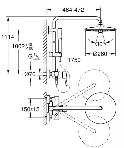 Grohe Euphoria 260 komplet brusesystem - Krom