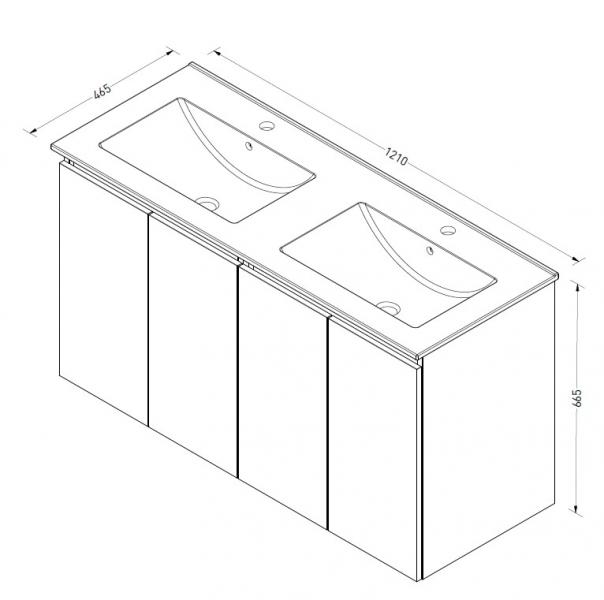 Sanibell Online 121 møbelsæt m/4 grebsfri låger og dobbeltvask - Mat hvid - Flatpack