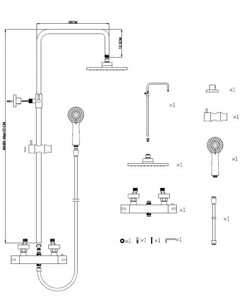 Nortiq komplet brusesystem Ø22 - Mat sort