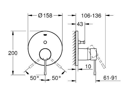 Grohe komplet indbygningspakke m/SmartActive til badekar - Poleret Cool Sunrise