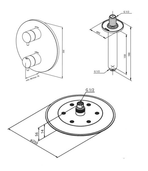 Damixa Silhouet komplet brusesystem til indbygning/loft - Mat sort